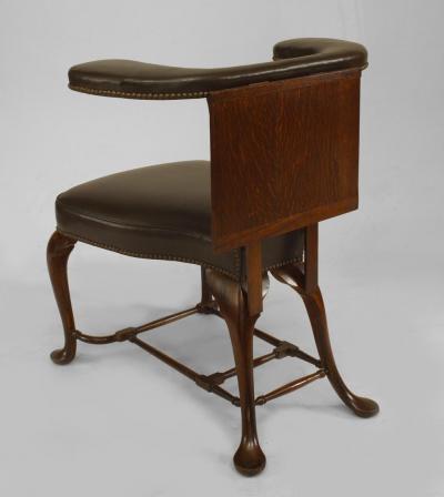 19th Century English Queen Anne Style Leather Upholstered Reading Chair