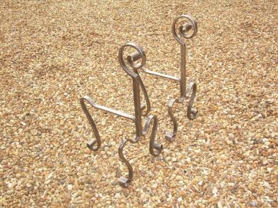 19th Century English Scroll Work Diminutive Andirons in Steel