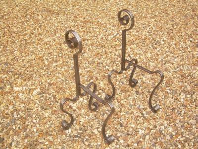 19th Century English Scroll Work Diminutive Andirons in Steel