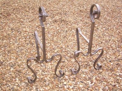 19th Century English Scroll Work Diminutive Andirons in Steel