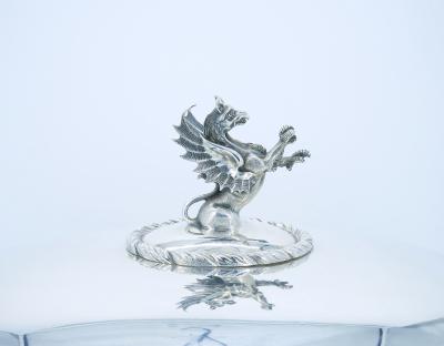 19th Century English Silverplate Meat Dome with Dragon Finial Handle