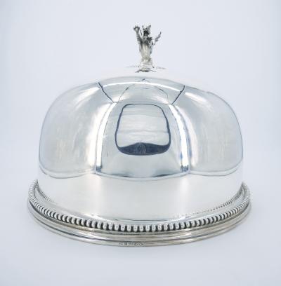 19th Century English Silverplate Meat Dome with Dragon Finial Handle