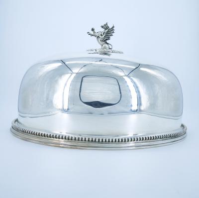 19th Century English Silverplate Meat Dome with Dragon Finial Handle