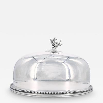 19th Century English Silverplate Meat Dome with Dragon Finial Handle