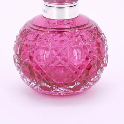 19th Century English Sterling Silver Top Cranberry Cut Glass Perfume Bottle