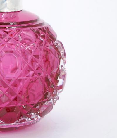 19th Century English Sterling Silver Top Cranberry Cut Glass Perfume Bottle