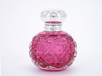 19th Century English Sterling Silver Top Cranberry Cut Glass Perfume Bottle