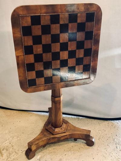 19th Century English Tilt Top Game Checkerboard or Card Table