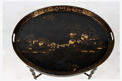 19th Century English Tole Tray on Stand