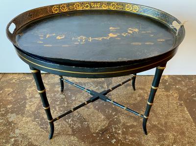 19th Century English Tole Tray on Stand