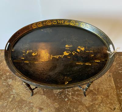 19th Century English Tole Tray on Stand
