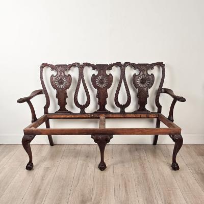 19th Century English or Irish Mahogany Chippendale Settee