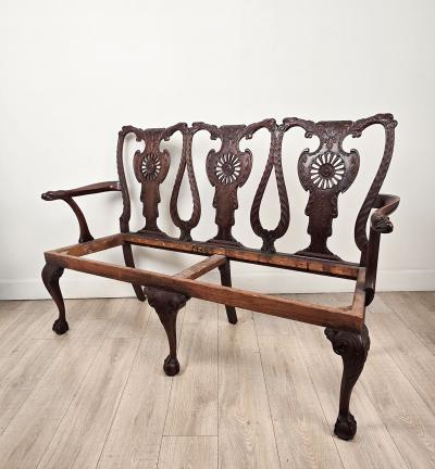 19th Century English or Irish Mahogany Chippendale Settee
