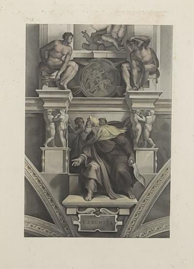 19th Century Engraving after Ghisi of Prophet Ezekiel by Michelangelo