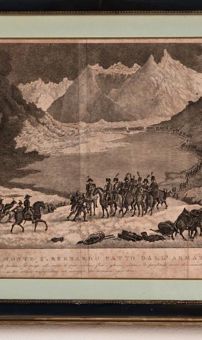 19th Century Engraving of Napoleon Crossing the St Bernard Pass