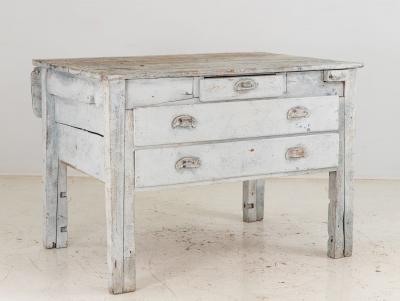 19th Century European Gray Painted Workbench