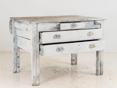 19th Century European Gray Painted Workbench