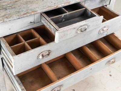19th Century European Gray Painted Workbench