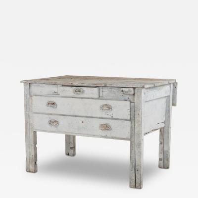 19th Century European Gray Painted Workbench