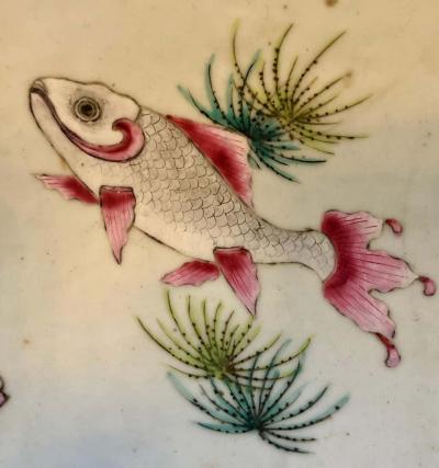 19th Century Famille Rose Chinese Export Punch Koi Decorated