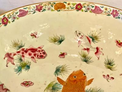 19th Century Famille Rose Chinese Export Punch Koi Decorated