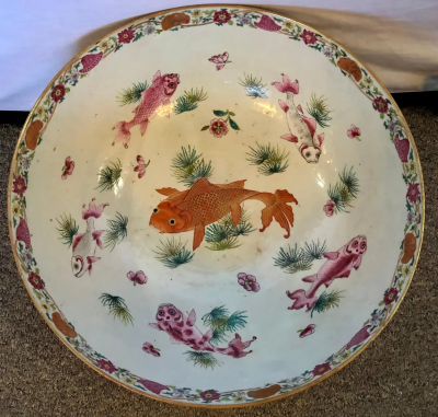 19th Century Famille Rose Chinese Export Punch Koi Decorated