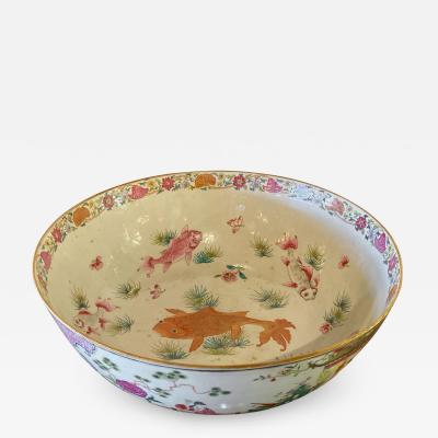 19th Century Famille Rose Chinese Export Punch Koi Decorated