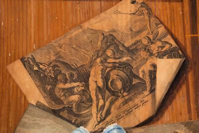 19th Century French Antique Scrubbed Pine Trompe Loeil Decorated Doors