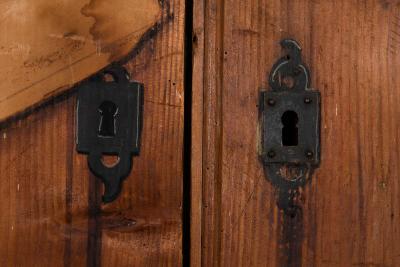 19th Century French Antique Scrubbed Pine Trompe Loeil Decorated Doors