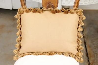 19th Century French Aubusson Tapestry Pillow with Floral Basket and Tassels