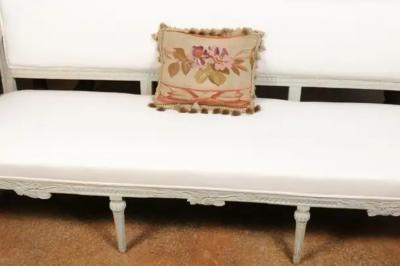 19th Century French Aubusson Tapestry Pillow with Purple Flowers and Tassels