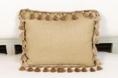 19th Century French Aubusson Tapestry Pillow with Purple Flowers and Tassels