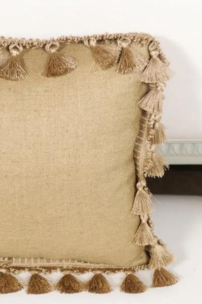 19th Century French Aubusson Tapestry Pillow with Purple Flowers and Tassels