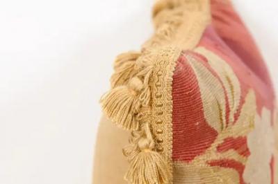 19th Century French Aubusson Tapestry Pillow with Roses and Tassels