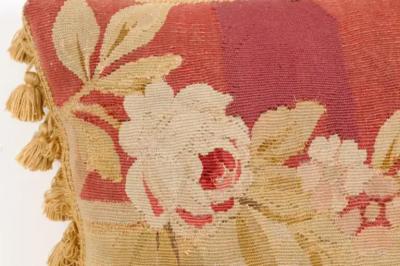19th Century French Aubusson Tapestry Pillow with Roses and Tassels