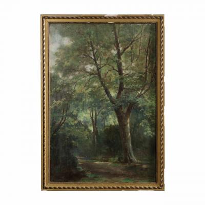19th Century French Barbizon School Painting of a Forest Path