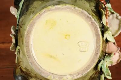 19th Century French Barbotine Jardini re Basket with High Relief Pastel Flowers