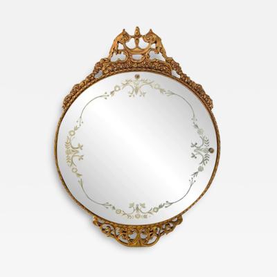 19th Century French Belle Epoque Gilded Circular Etched Glass Mirror