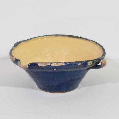 19th Century French Blue Glazed Terracotta Dairy Bowl or Tian