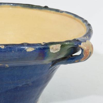 19th Century French Blue Glazed Terracotta Dairy Bowl or Tian