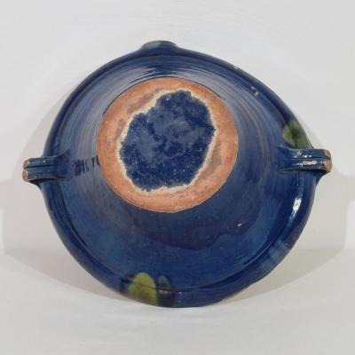 19th Century French Blue Glazed Terracotta Dairy Bowl or Tian