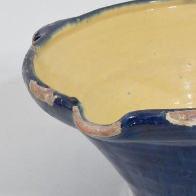 19th Century French Blue Glazed Terracotta Dairy Bowl or Tian