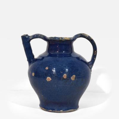 19th Century French Blue Glazed Terracotta Jug or Water Cruche