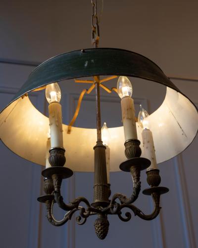 19th Century French Bouillotte Chandelier in Tole and Bronze