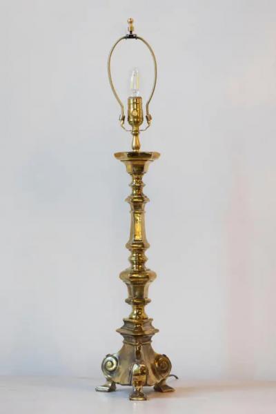 19th Century French Brass Table Lamp with Sculptural Tripod Base