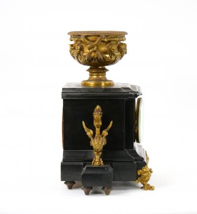 19th Century French Bronze Black Marble Figural Mantel Clock