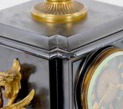19th Century French Bronze Black Marble Figural Mantel Clock