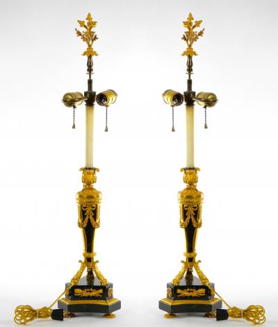 19th Century French Bronze Mounted Black Marble Pair Table Lamp