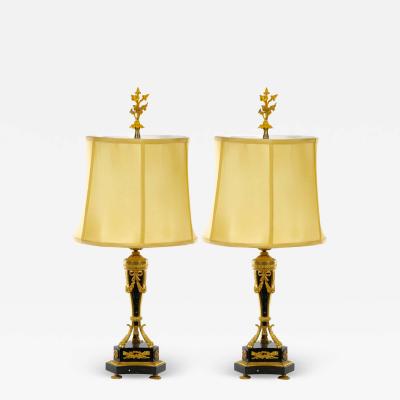 19th Century French Bronze Mounted Black Marble Pair Table Lamp