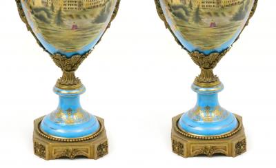 19th Century French Bronze Mounted Porcelain Covered Urns Robin s Egg Blue